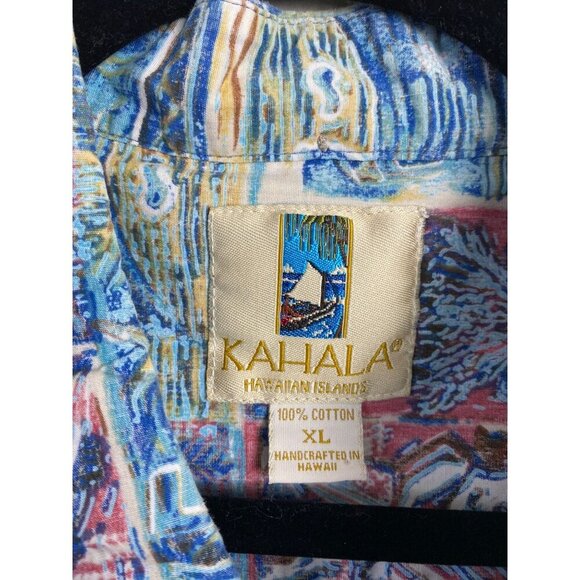 Vintage Kahala Hawaiian Islands collection Mens XL Cotton Blue Ocean Beach Palm - Picture 3 of 11